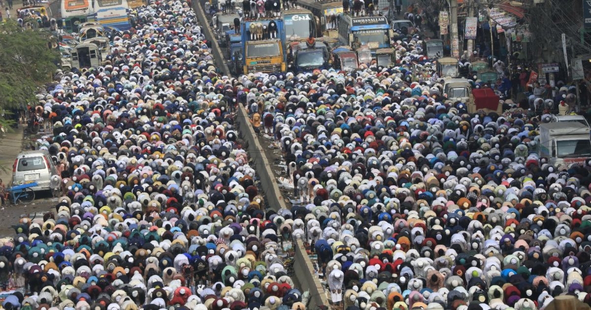 Thousands of devotees attend the largest Jummah prayer on Friday (2 February 2024), the first day of the three-day first phase of Bishwa Ijtema, the world’s second-largest Muslim congregation, on the bank of the Turag River in Gazipur’s Tongi. Photo: Kamrul Islam Ratan