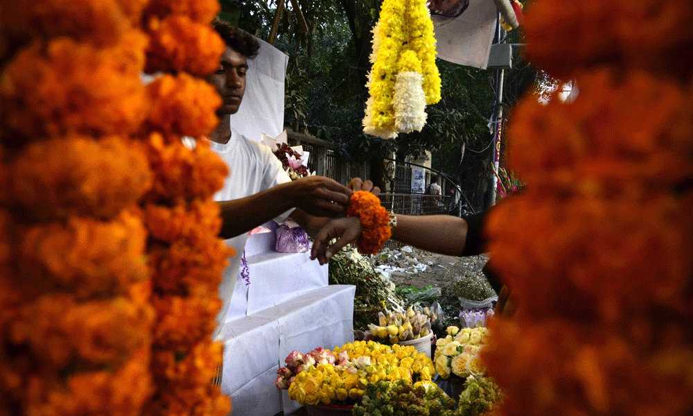 Flower sales marked a sharp rise across the country to celebrate the Pahela Falgun and Valentine’s Day. Photo : Muktadir Mokto