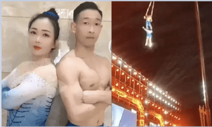 Chinese acrobat falls to death during a live performance with husband
