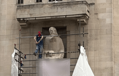 BBC HQ statue hit by hammer after man climbs scaffolding